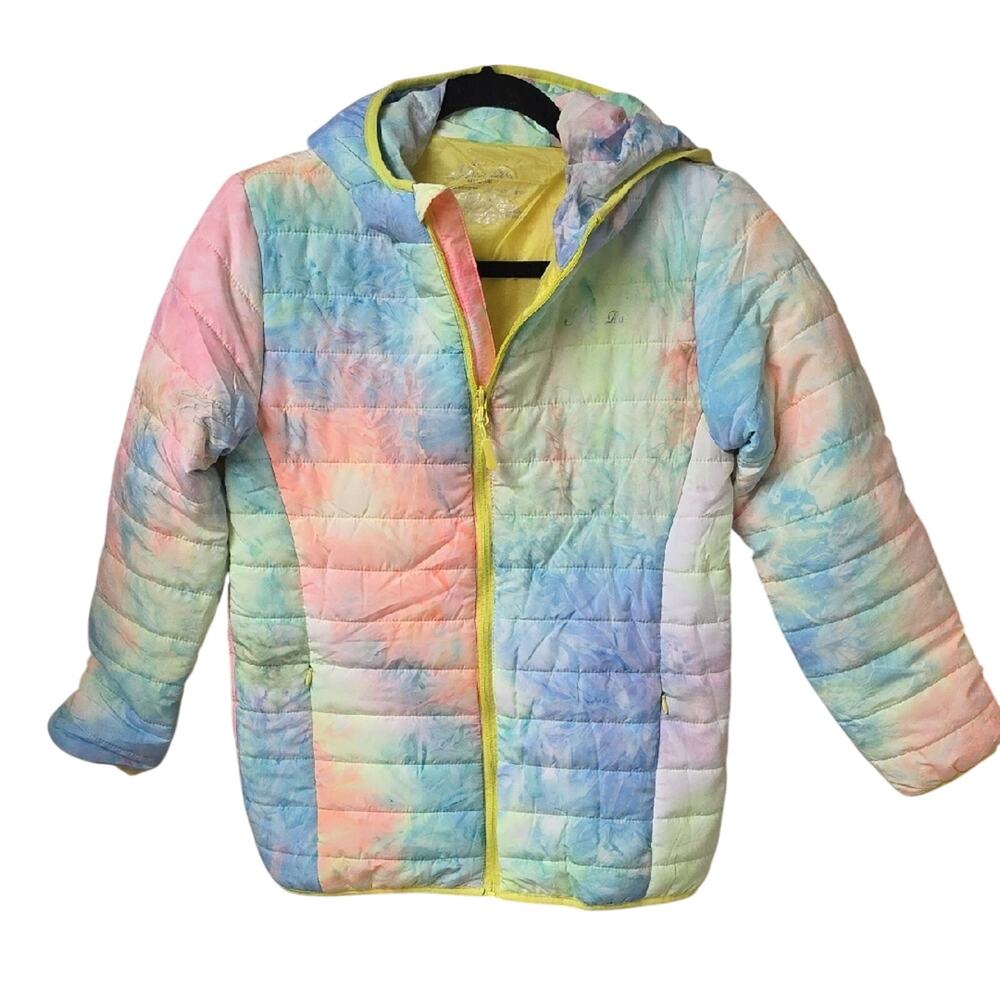Alexa Rae Tie Dye Colorful Kids Puffer Hooded Jacket Kids Size Medium 12-14 NWT